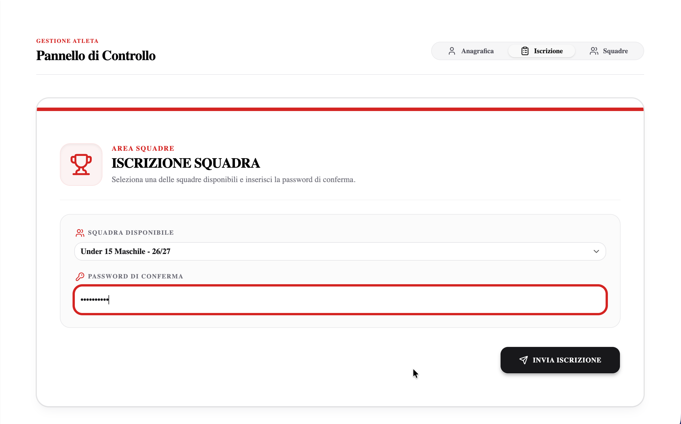 Esempio Iscrizione Squadra